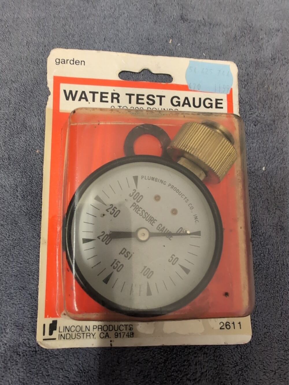 Lincoln Products Water Test Gauge 0 To 300 PSI 2611 Mfg USA NOS